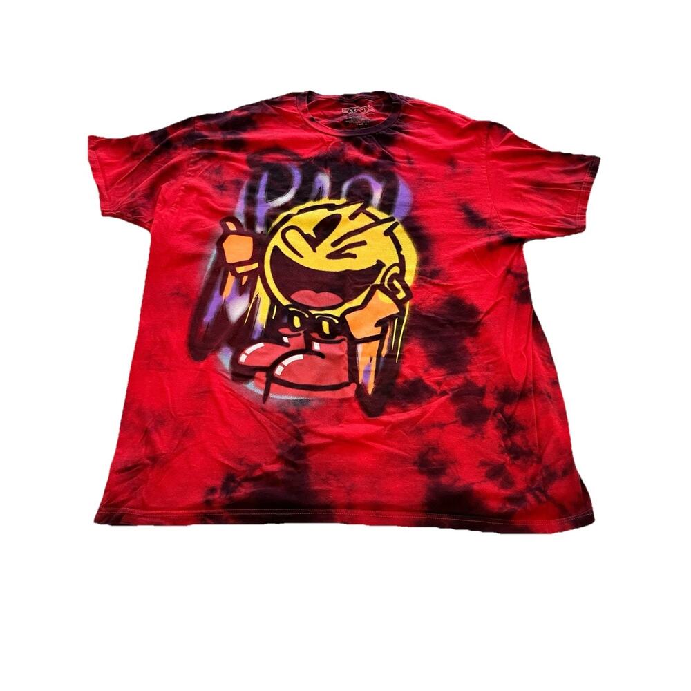 Pac-Man Tie Dye Graphic T-Shirt Red & Black Video Game Mens 2XL